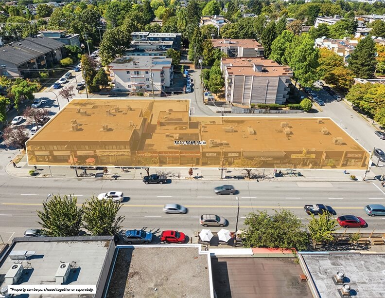 3011-3085 Main aerial picture retail Retail Mixed-Use Multifamily investment for sale in Vancouver by LUK commercial real estate group