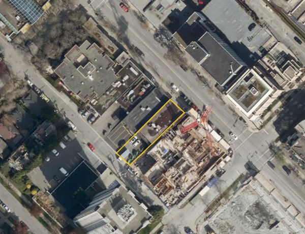 1518 Robson Street aerial picture retail investment and development site opportunity for sale in Vancouver by LUK commercial real estate group